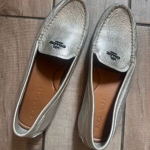 Coach silver slip on driver loafers